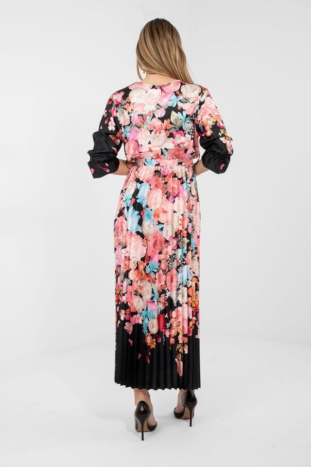 Love Lace Love Lace Women's Floral Wrap Maxi Dress with Ruffle Sleeves in Black - 3