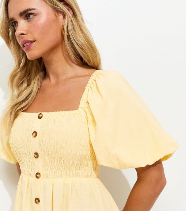 New Look Women's Petite Light Yellow Button Through Milkmaid Midi Dress New Look - 2