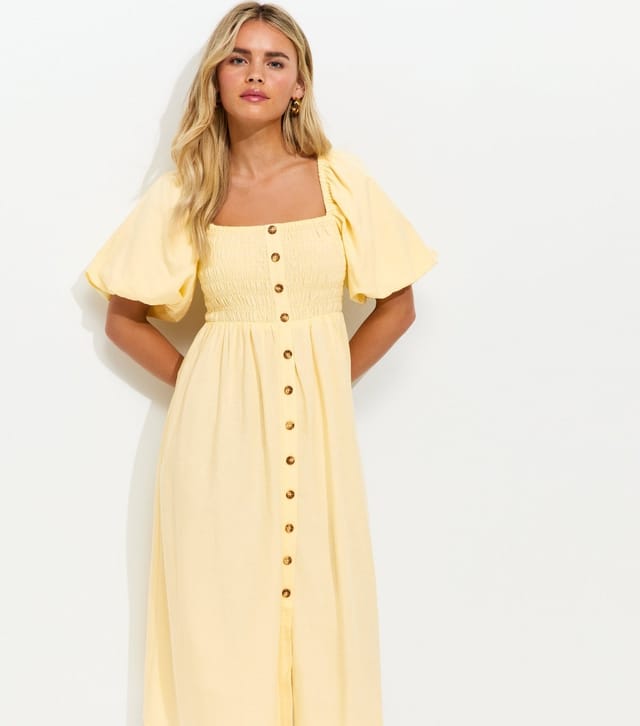 New Look Women's Petite Light Yellow Button Through Milkmaid Midi Dress New Look - 3