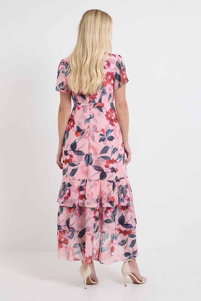 Wallis Wallis Women's Petite Floral Ruffle Hem Midi Dress in Pink - 3