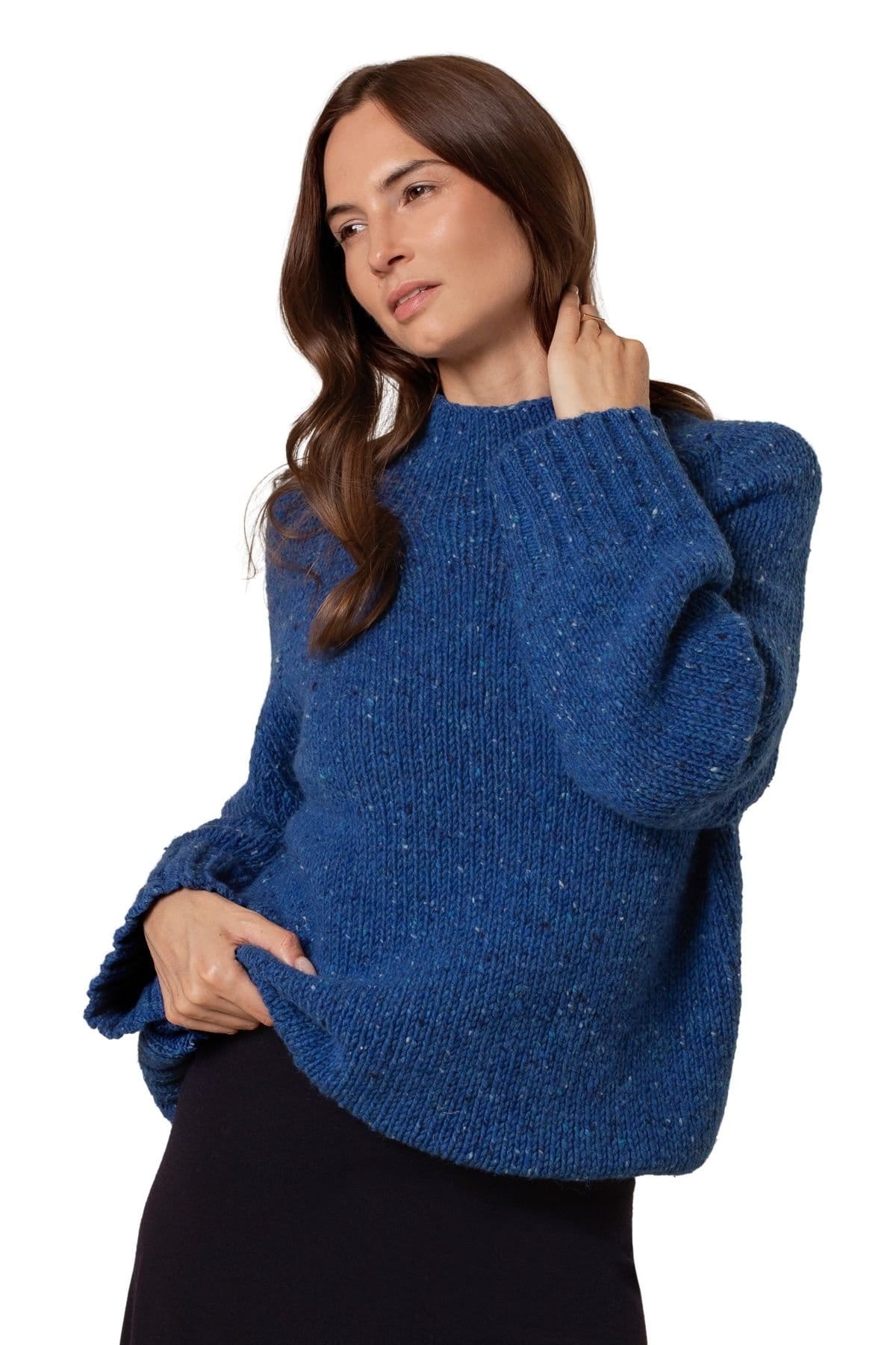 Celtic & Co Cobalt Funnel Neck Sweater in Tweed
