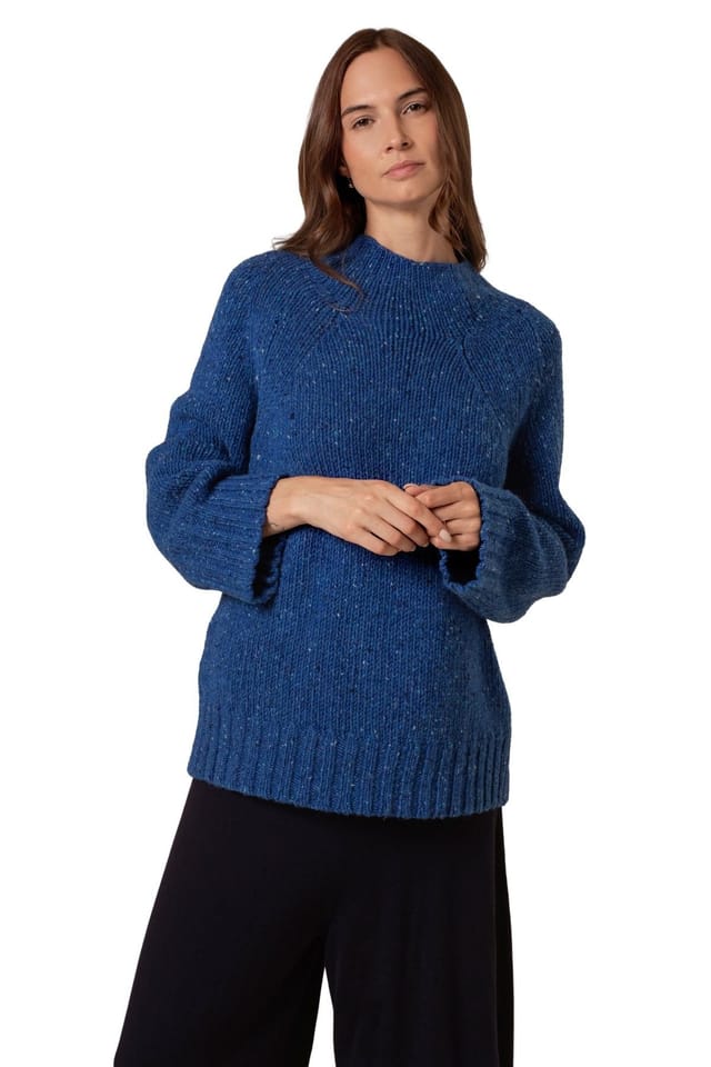 Celtic & Co Celtic & Co Women's Kilcarra Tweed Funnel Neck Sweater in Cobalt - 3