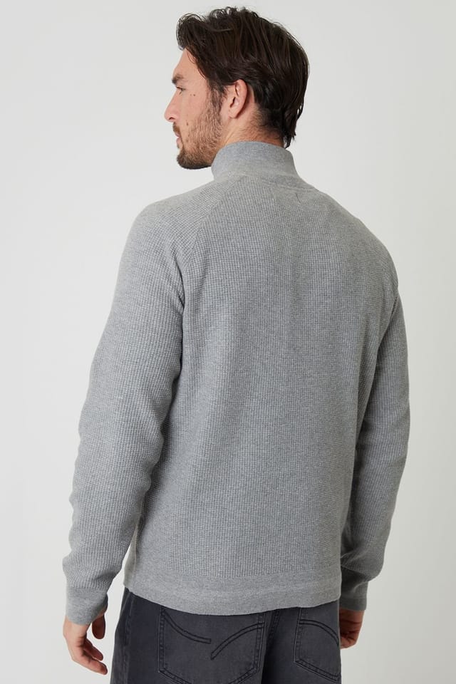 Threadbare Threadbare Men's Waffle Knit Raglan Quarter Zip Jumper in Grey - 2