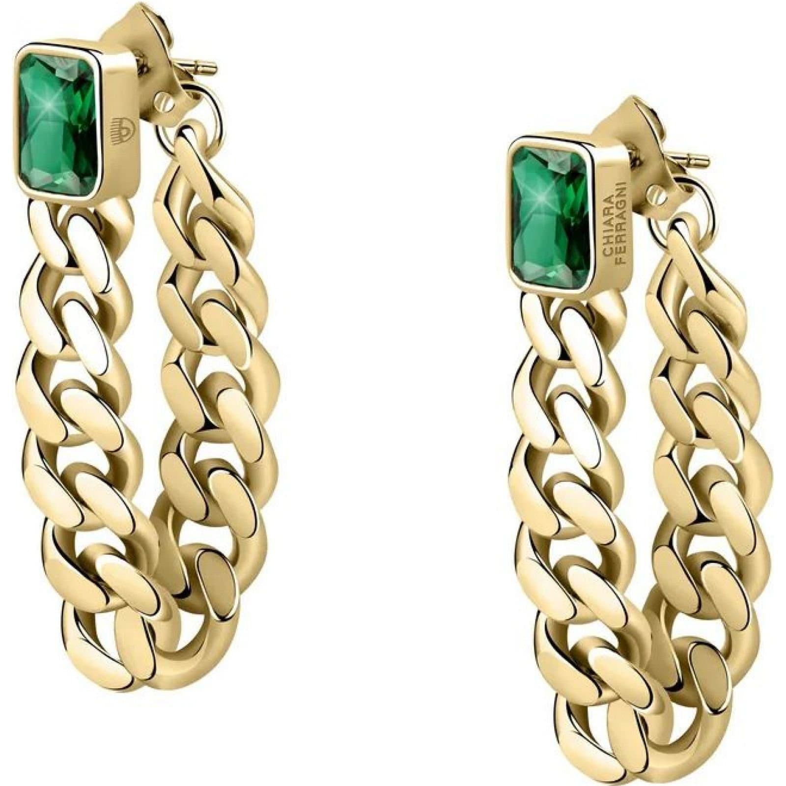 Chiara Ferragni Chiara Ferragni Gold Chain Earrings with Emerald