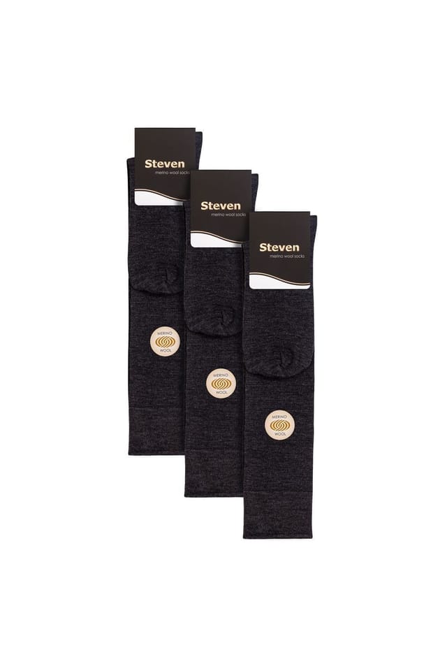 Steven Steven Men's 3 Pairs Knee High Soft Breathable Merino Wool Socks in Grey - 2