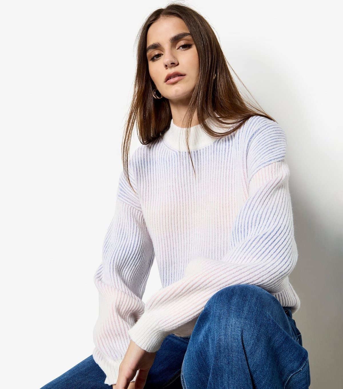 Apricot Women's White Ribbed Ombre Mock Neck Jumper Apricot New Look