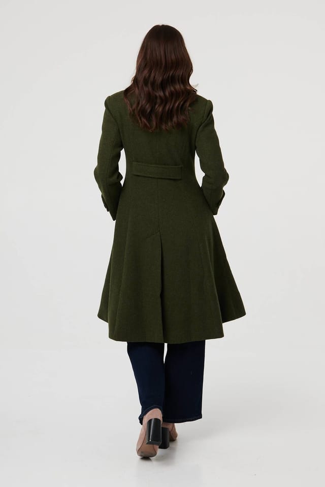 Izabel London Izabel London Women's Button Front Funnel Neck Coat in Khaki - 3