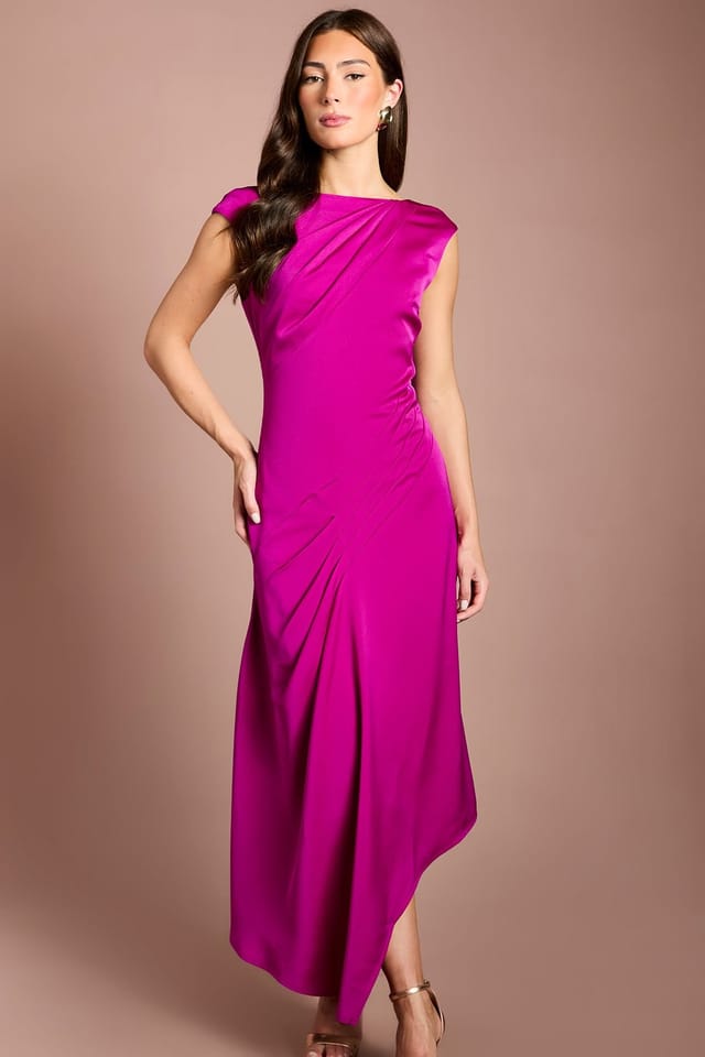 Coast Coast Women's Sleeveless V Back Midi Dress With Asymmetric Hem in Berry - 2