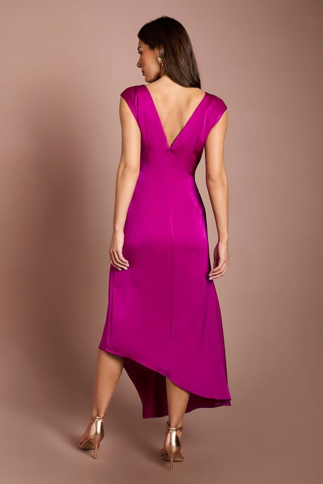 Coast Coast Women's Sleeveless V Back Midi Dress With Asymmetric Hem in Berry - 3