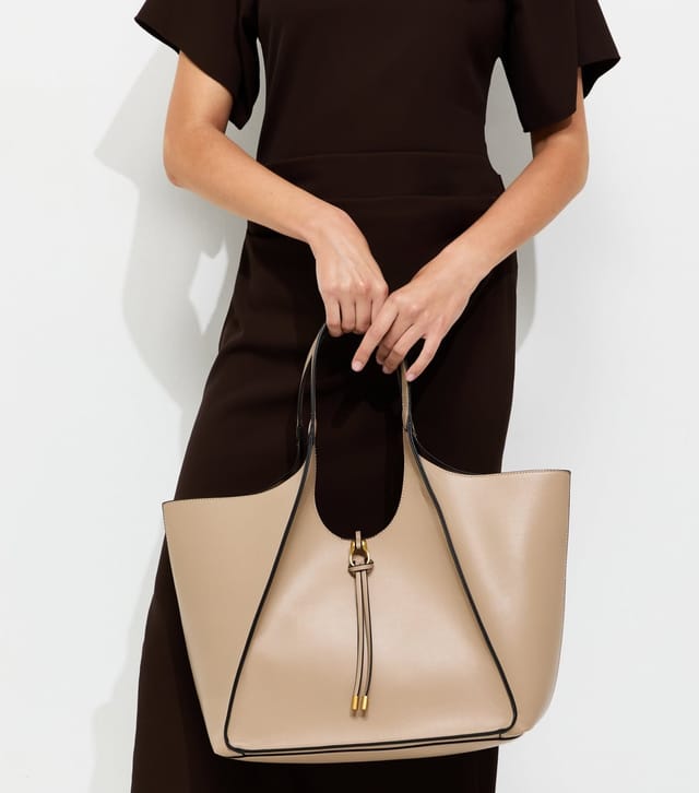New Look Mink Faux Leather Contrast Seam Tote Bag Vegan New Look - 2