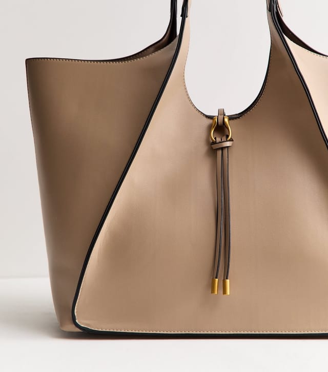 New Look Mink Faux Leather Contrast Seam Tote Bag Vegan New Look - 3