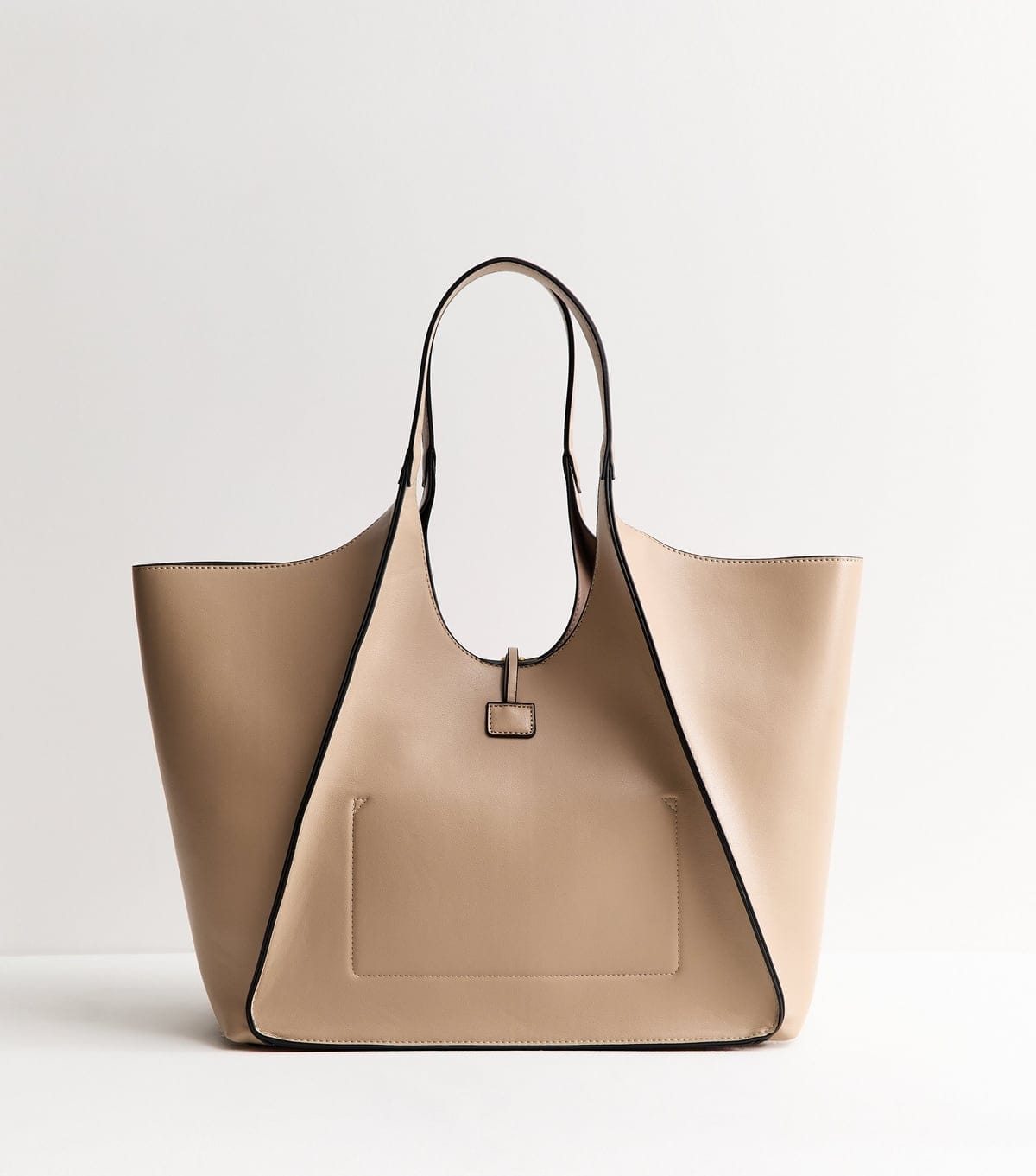 New Look Mink Faux Leather Contrast Seam Tote Bag Vegan New Look - 4