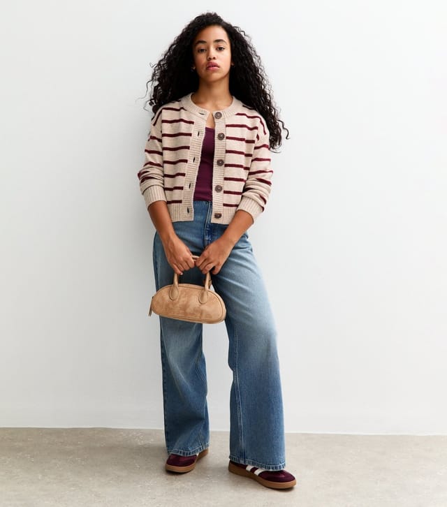 New Look Girls' Cream Striped Crew Neck Cardigan New Look - 3