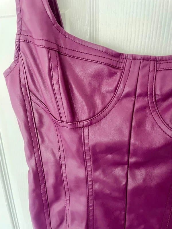 Bershka Purple Leather Pleather PVC Bodycon MiniDress Bershka Zipped Ribbed