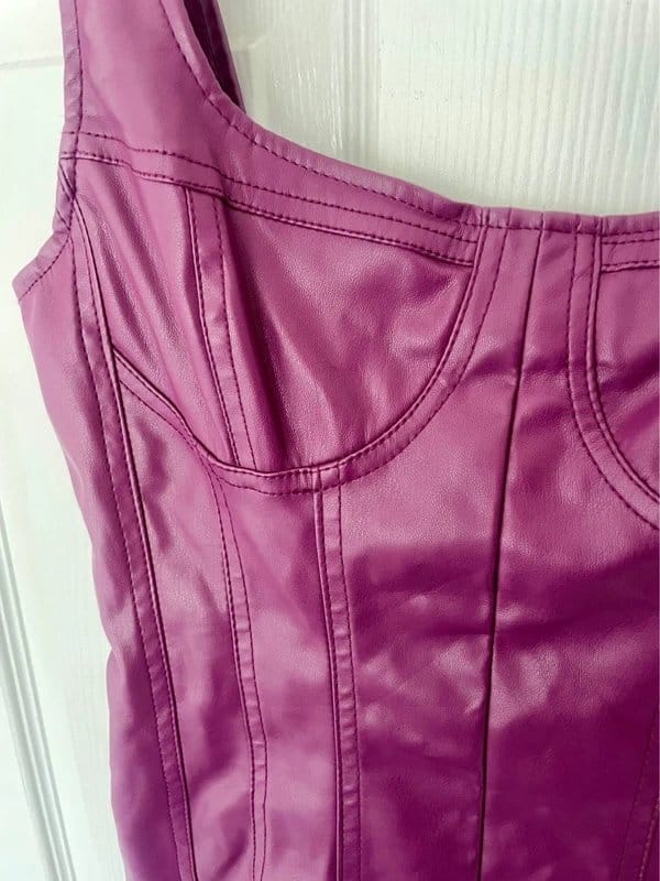 Bershka Purple Leather Pleather PVC Bodycon MiniDress Bershka Zipped Ribbed - 1