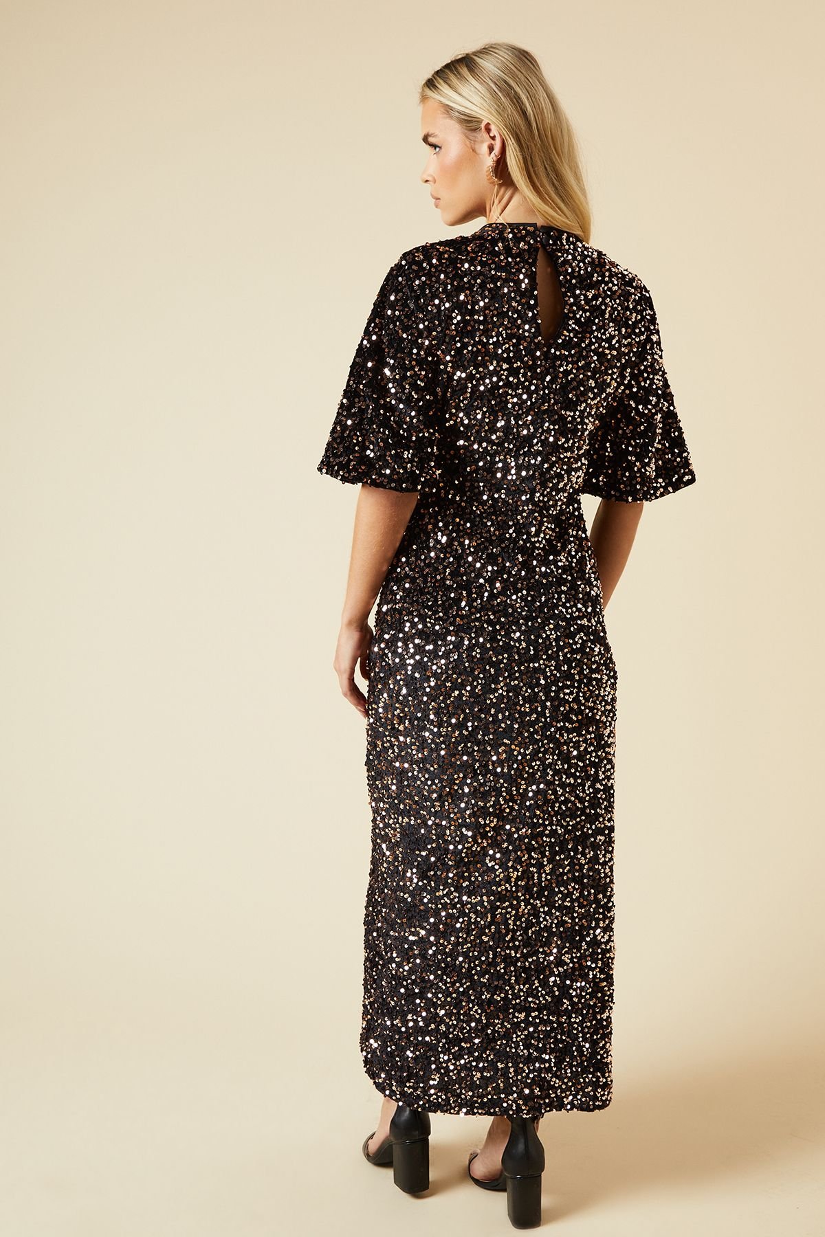 Dorothy Perkins Dorothy Perkins Women's Petite Velvet Sequin Midi Dress in Bronze - 3