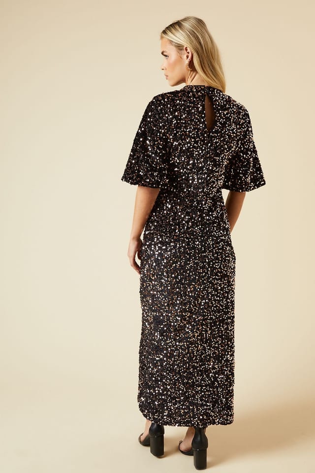 Dorothy Perkins Dorothy Perkins Women's Petite Velvet Sequin Midi Dress in Bronze - 3