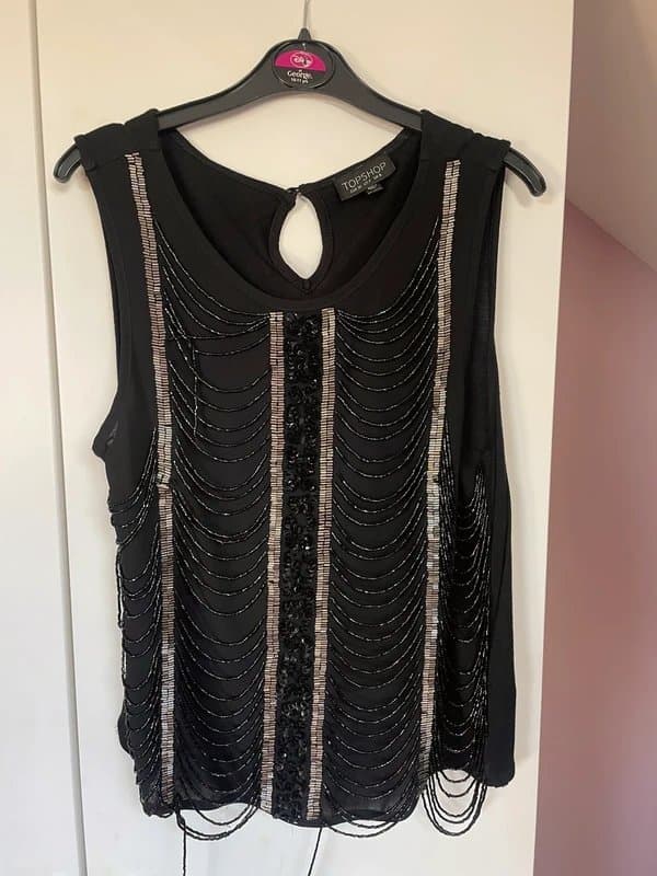 Topshop Black embellished sequin top