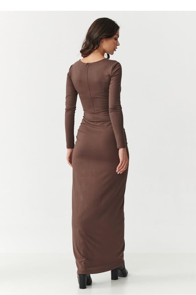 Love Lace Love Lace Women's Gathered Waist Long Sleeve Maxi Dress in Brown - 2