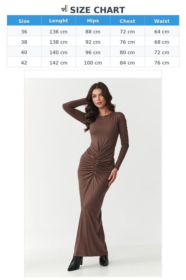 Love Lace Love Lace Women's Gathered Waist Long Sleeve Maxi Dress in Brown - 3