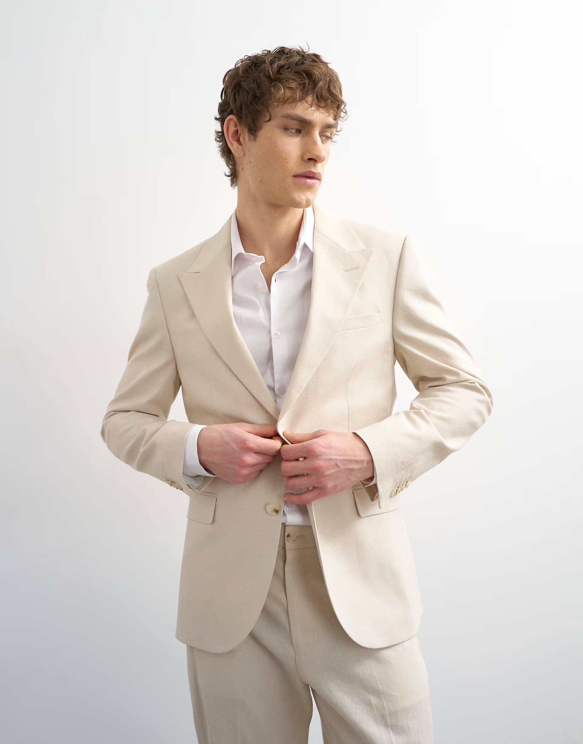 ASOS ASOS Linen Blend Blazer with Peak Lapel in Stone
