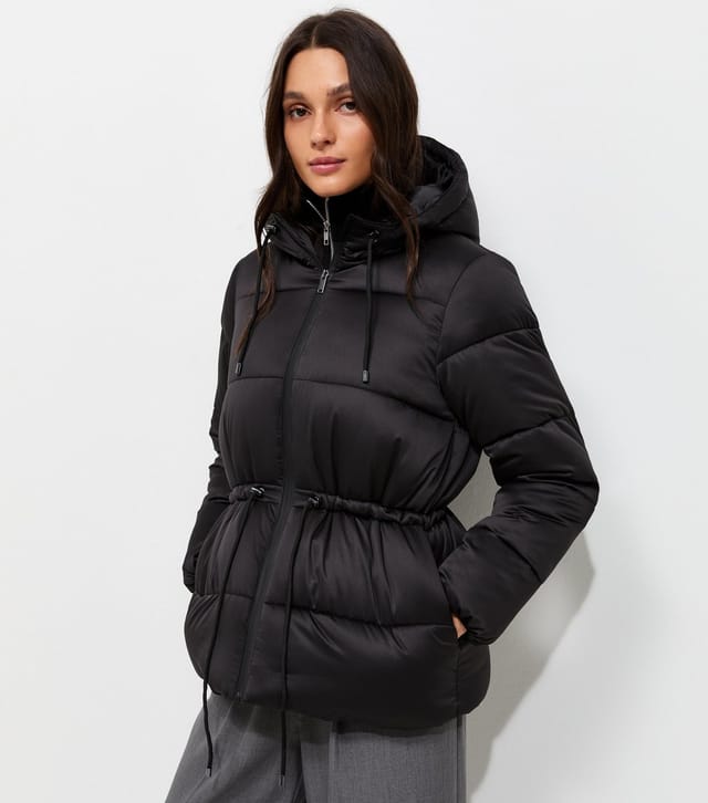 New Look Women's Black Drawstring Waist Quilted Puffer Jacket New Look - 2