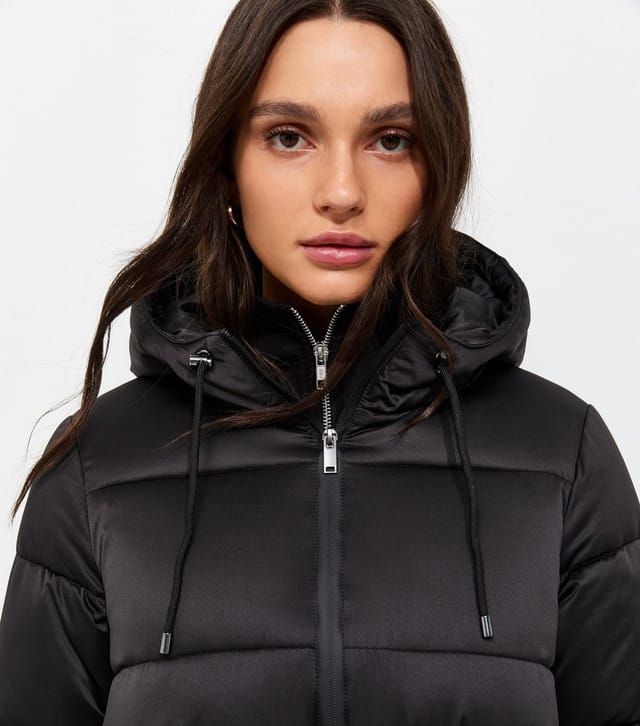 New Look Women's Black Drawstring Waist Quilted Puffer Jacket New Look - 3