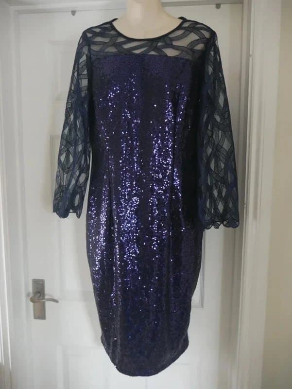 The Unbranded Brand Sequin Evening Dress Size L Navy Blue Christmas Party Formal Wedding