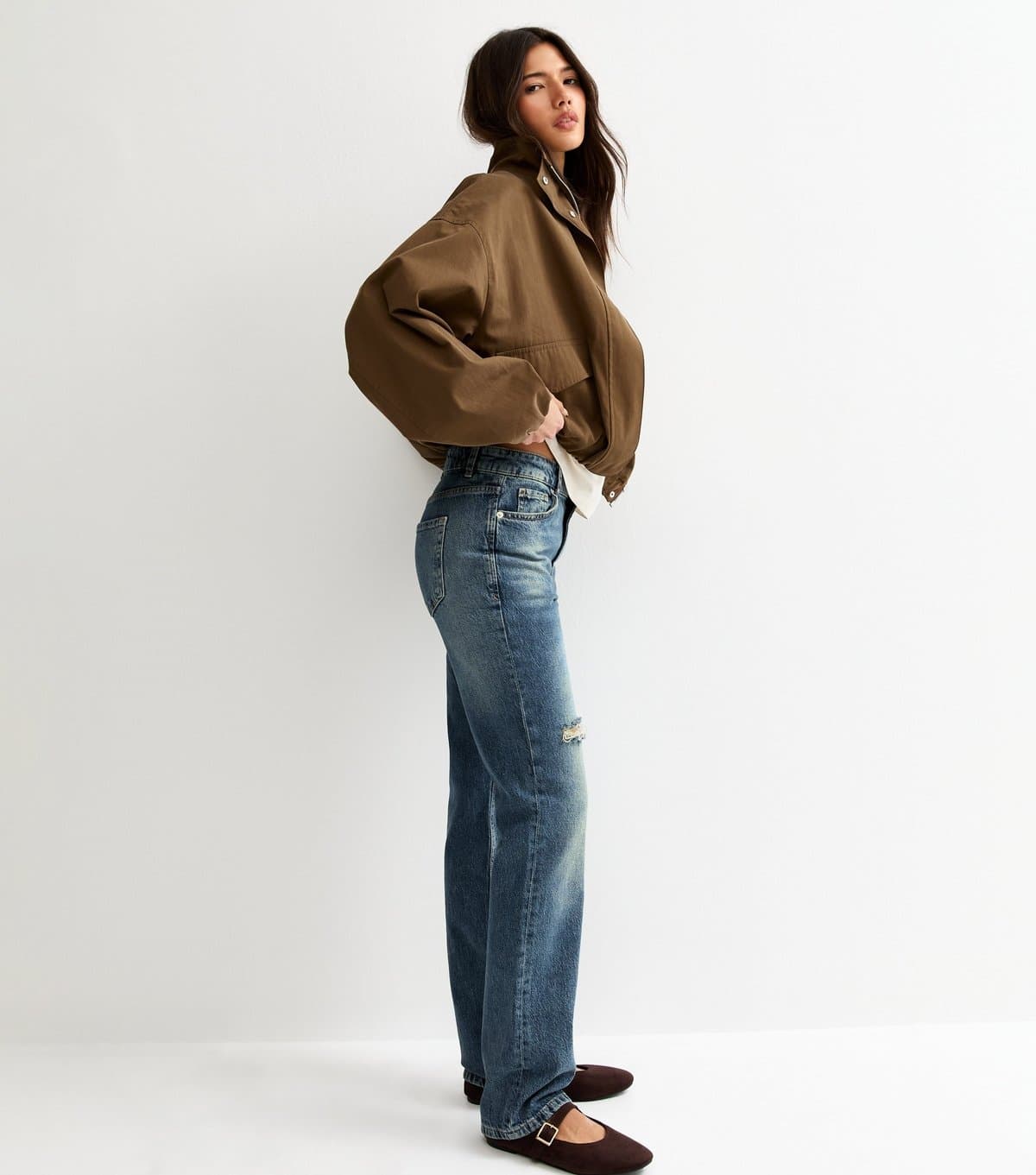 New Look Women's Blue Ripped Ruby Straight Leg Jeans New Look