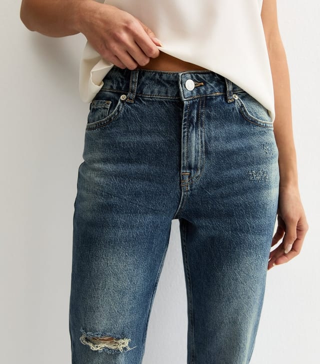 New Look Women's Blue Ripped Ruby Straight Leg Jeans New Look - 2