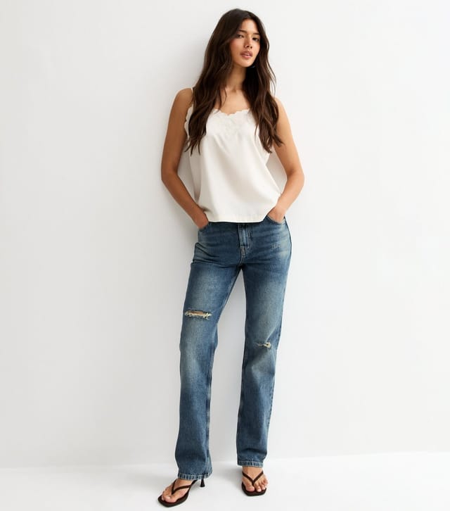 New Look Women's Blue Ripped Ruby Straight Leg Jeans New Look - 3