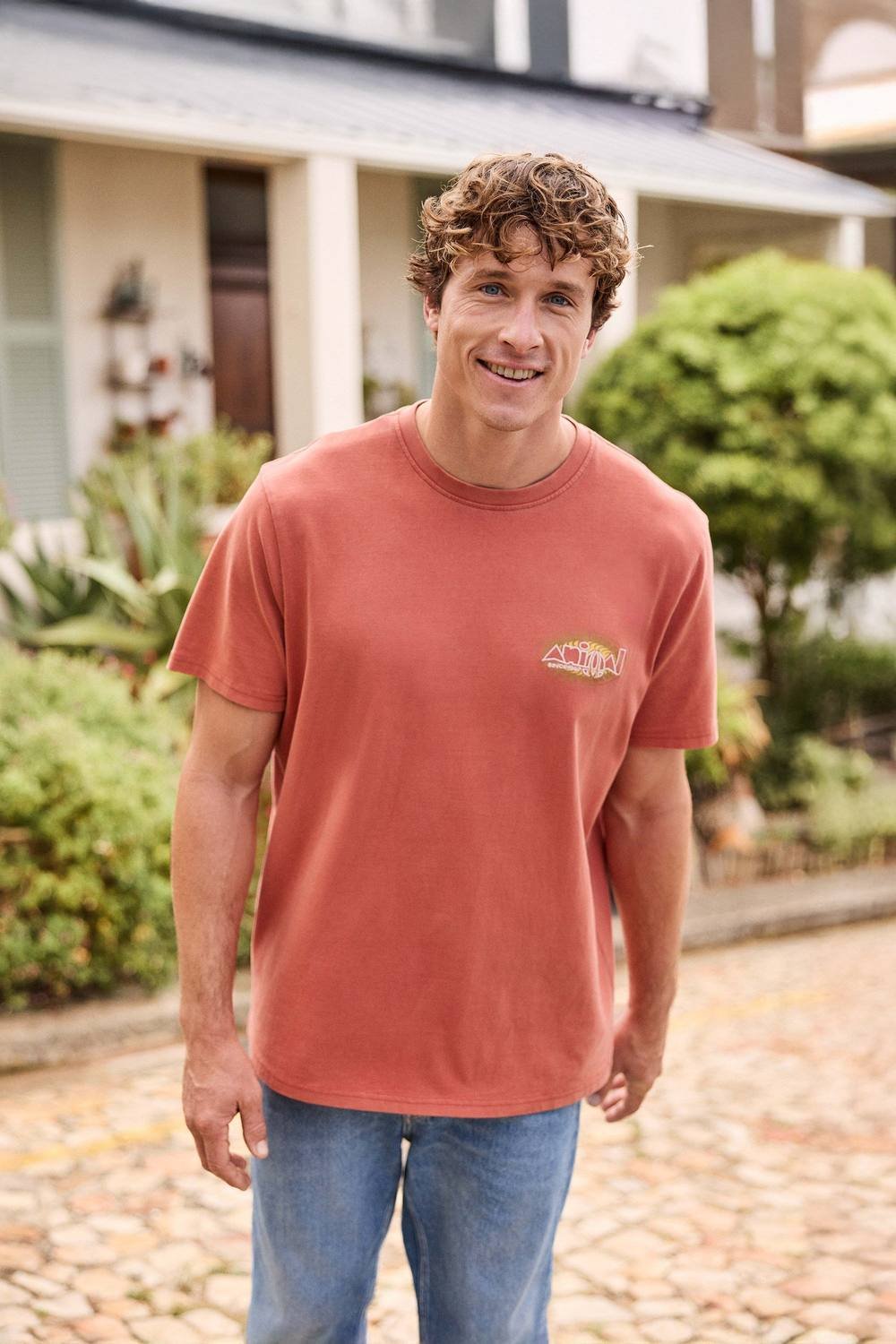 Animal Animal Men's 'Chase' Graphic Cotton Casual Short Sleeve Lightweight Top in Burnt Orange - 4