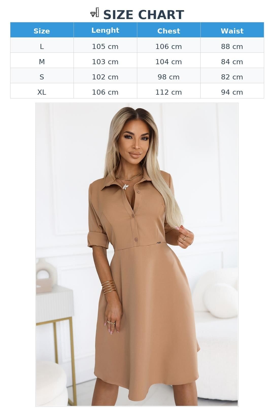 Love Lace Love Lace Women's Elegant Shirtdress with Waist Tie in Beige - 4
