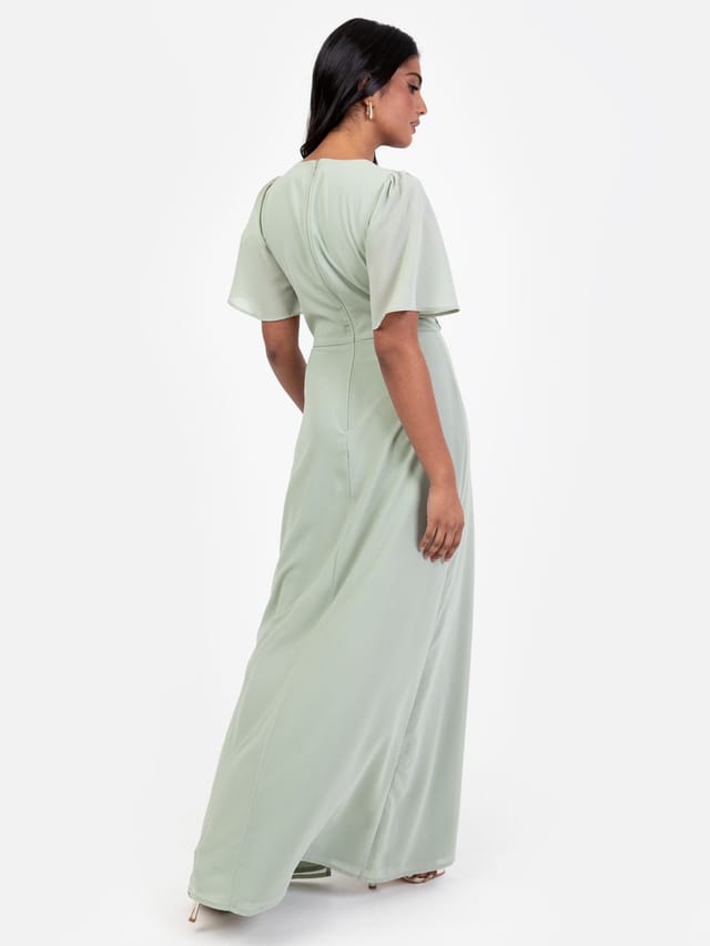 Maya Deluxe Maya Deluxe Women's Floral Embellished Short Angel Sleeve Maxi Dress in Mint - 3