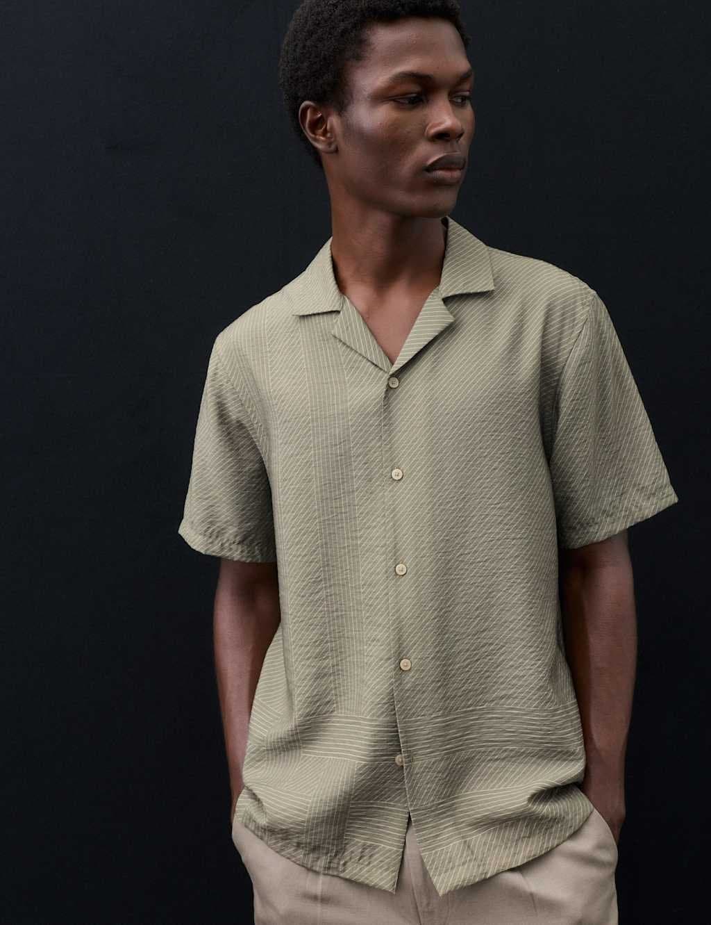 Marks & Spencer M&S Short Sleeve Geometric Shirt Sable