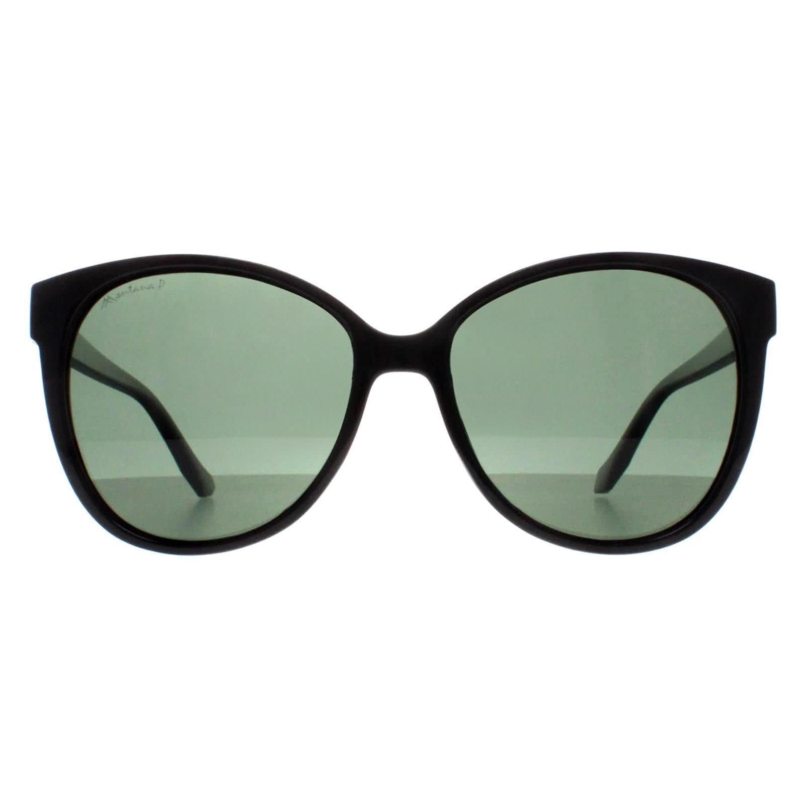 montana montana Women's Cat Eye Shiny Black G15 Green Polarized MP74