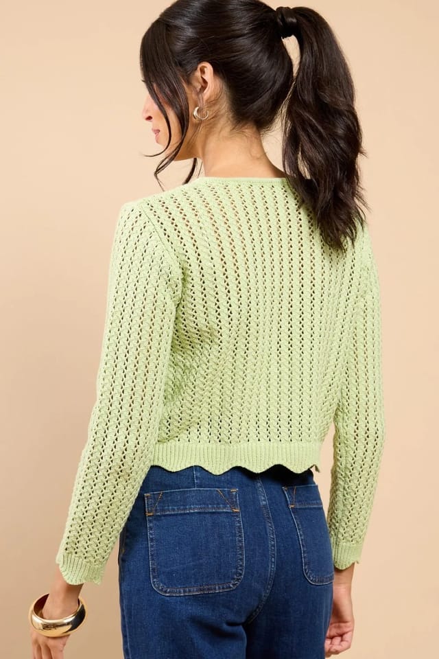 Little Mistress Little Mistress Women's Sage Crochet Rosette Detail Cardigan in Green - 2