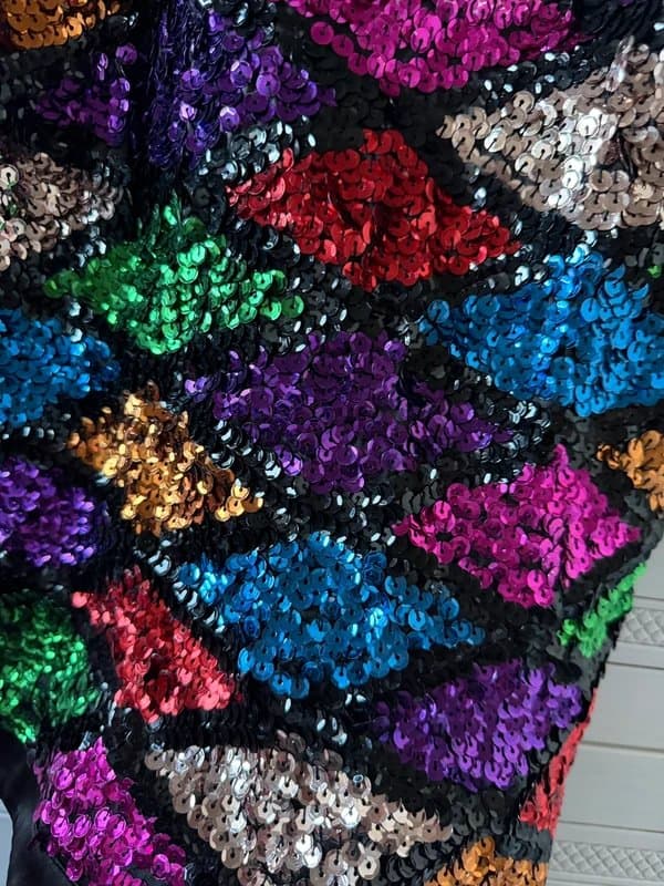 Topshop Topshop vintage black sequin embellished harlequin dopamine corset top size 8
