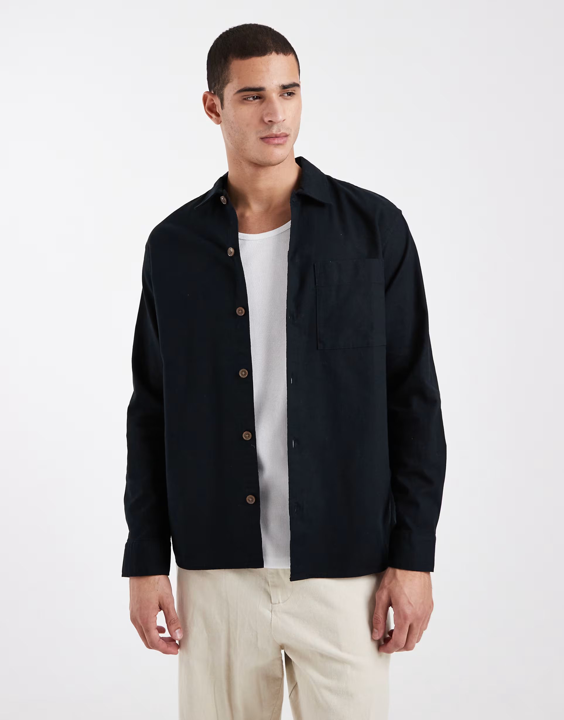 ASOS Jack & Jones linen mix overshirt in black - 1