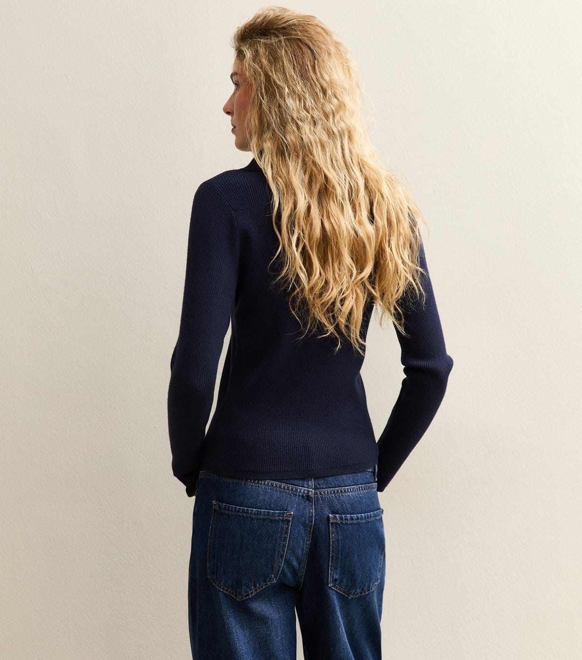 New Look Women's Navy Button Front Ribbed Polo Top New Look - 4