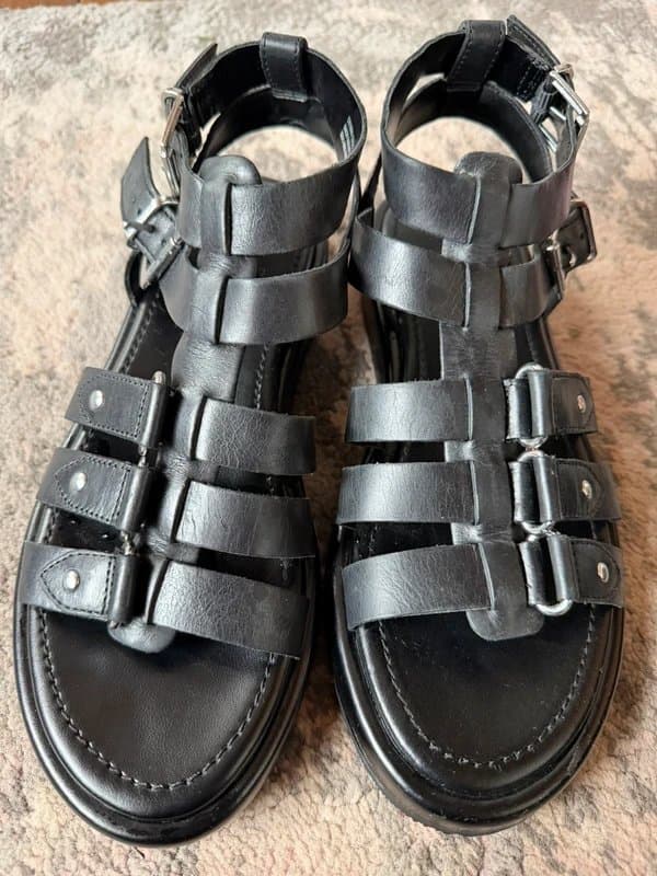 Next Next black real leather studded gladiator sandals. Size 4