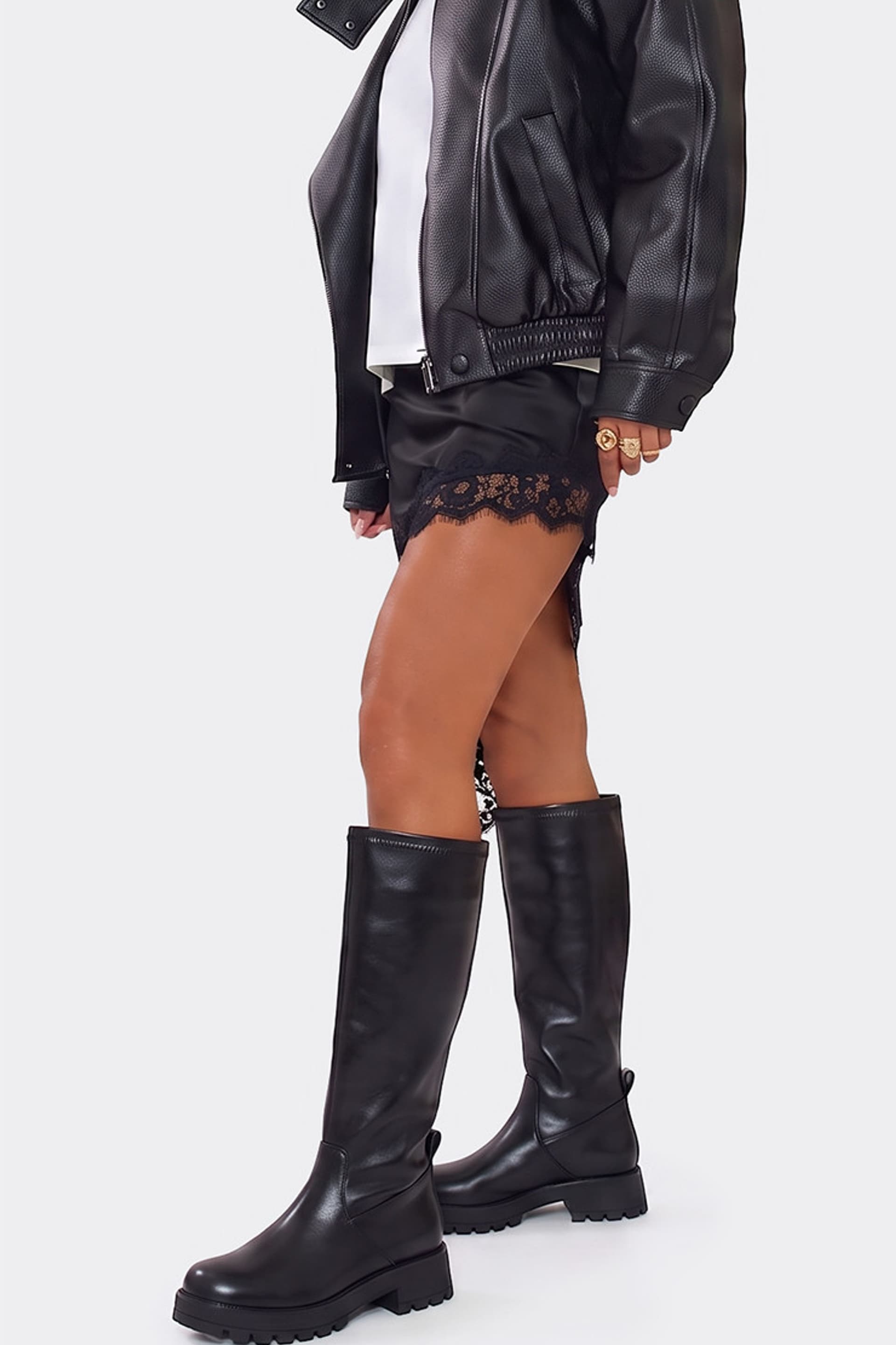 EGO EGO Women's Knee High Faux Leather Chunky Boots in Black