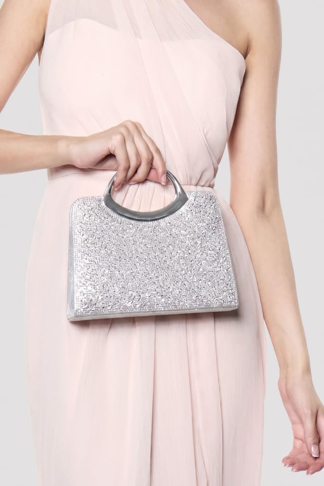 Paradox London Paradox London Women's Diamora' Diamante Top Handle Bag in Silver - 3