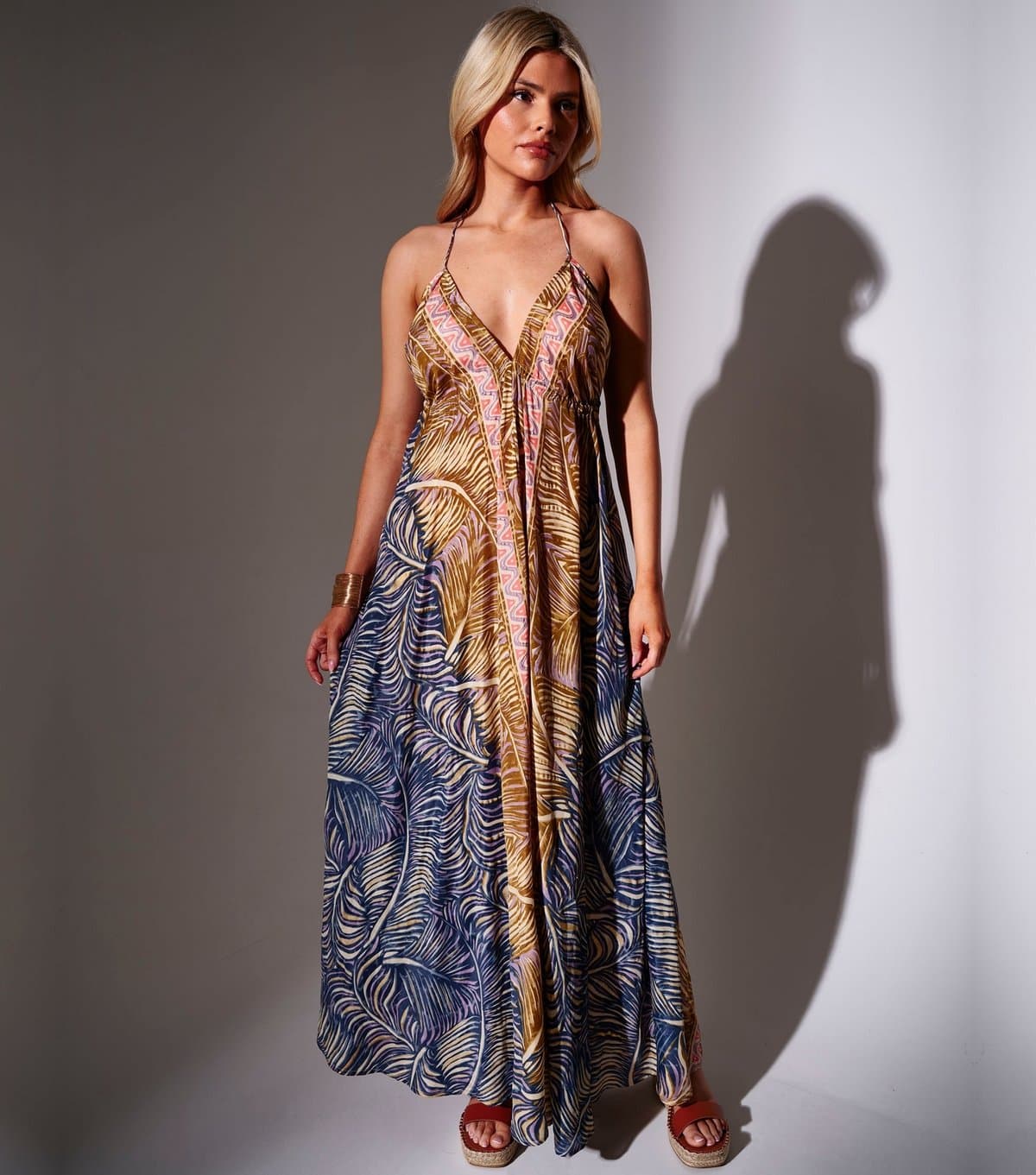 South Beach Women's Brown Leaf Print Halterneck Maxi Dress South Beach New Look