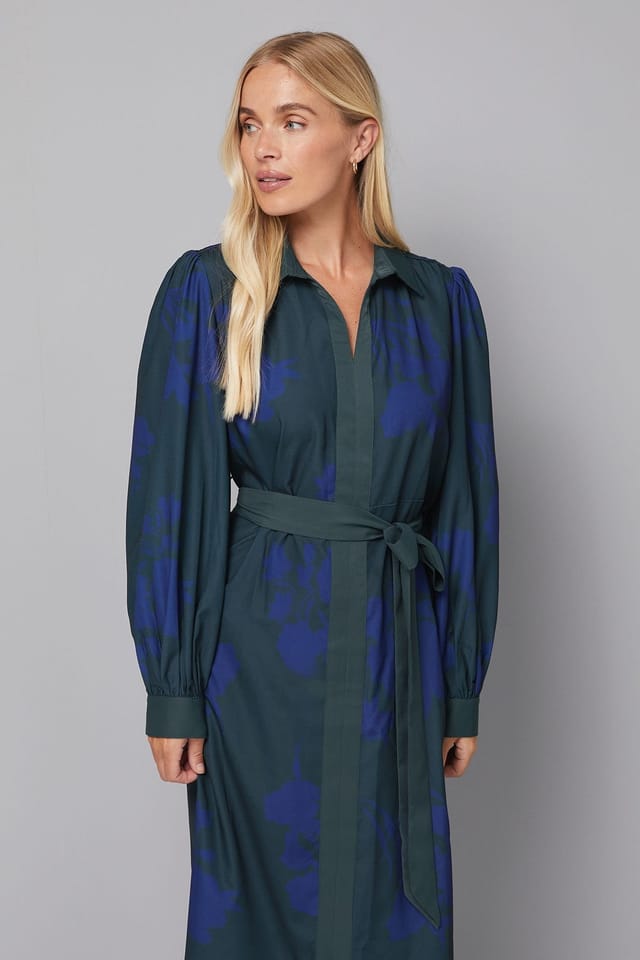 Wallis Wallis Women's Petite Floral Print Button Shirt Midi Dress in Green - 2