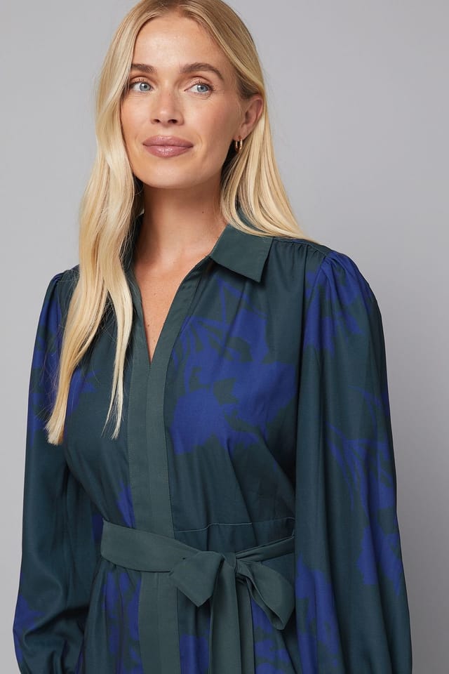 Wallis Wallis Women's Petite Floral Print Button Shirt Midi Dress in Green - 3