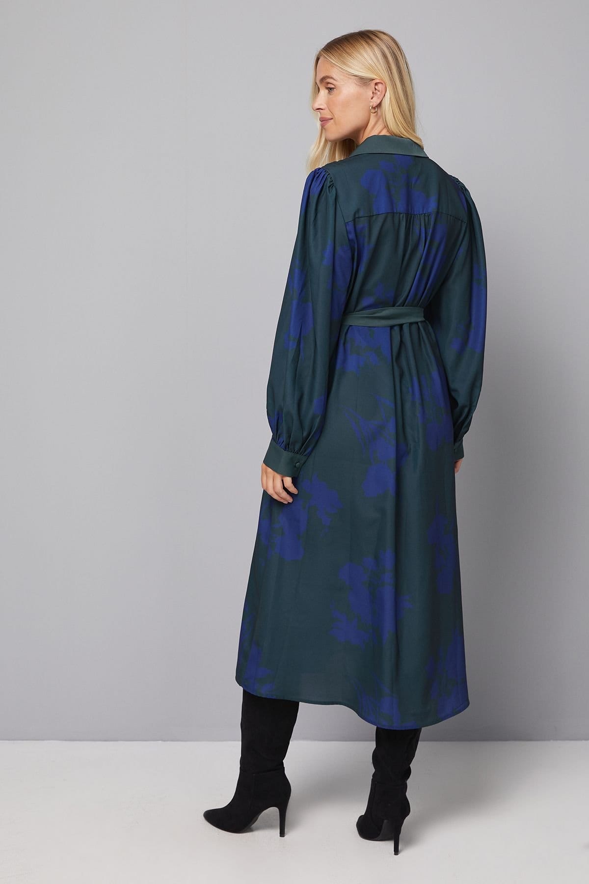 Wallis Wallis Women's Petite Floral Print Button Shirt Midi Dress in Green - 4