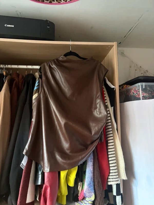 ASOS BNWT Asos Curve Size 22 Faux Leather Brown High Neck Ruched Side Top