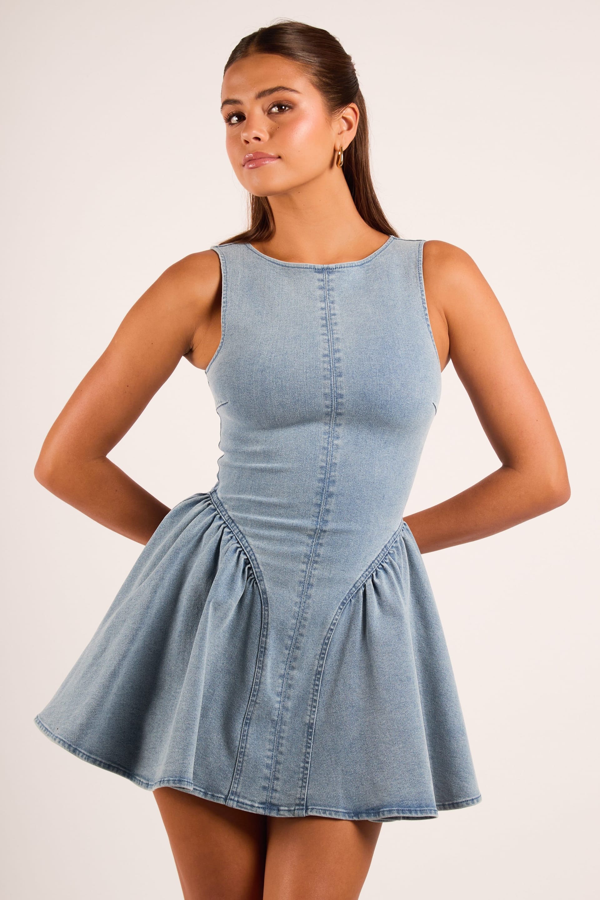 Jaded Rose Jaded Rose Women's Tabitha Blue Denim Sleeveless A Line Mini Dress in Mid Blue - 4