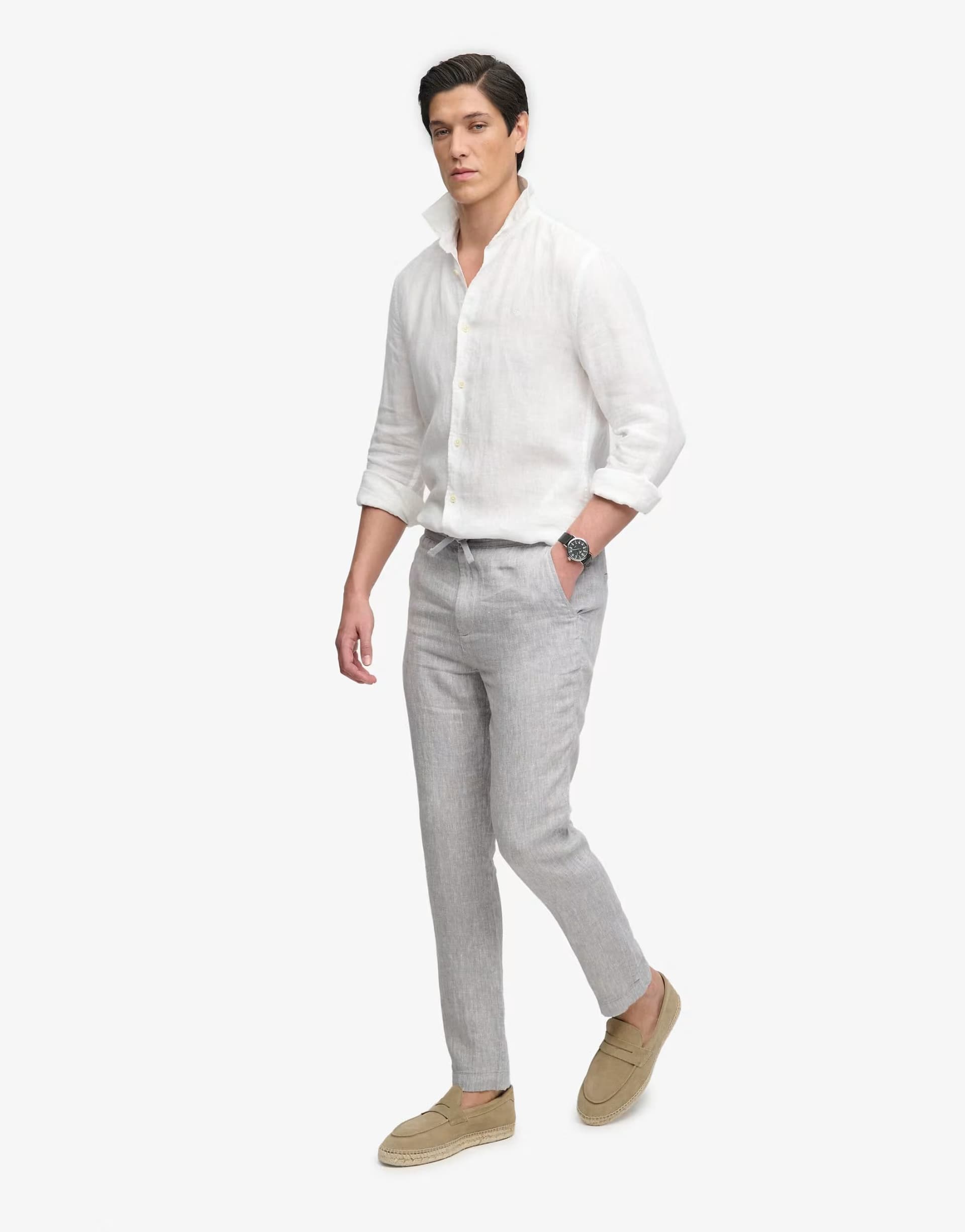 ASOS Superdry Merchant linen pants in ash grey chambray